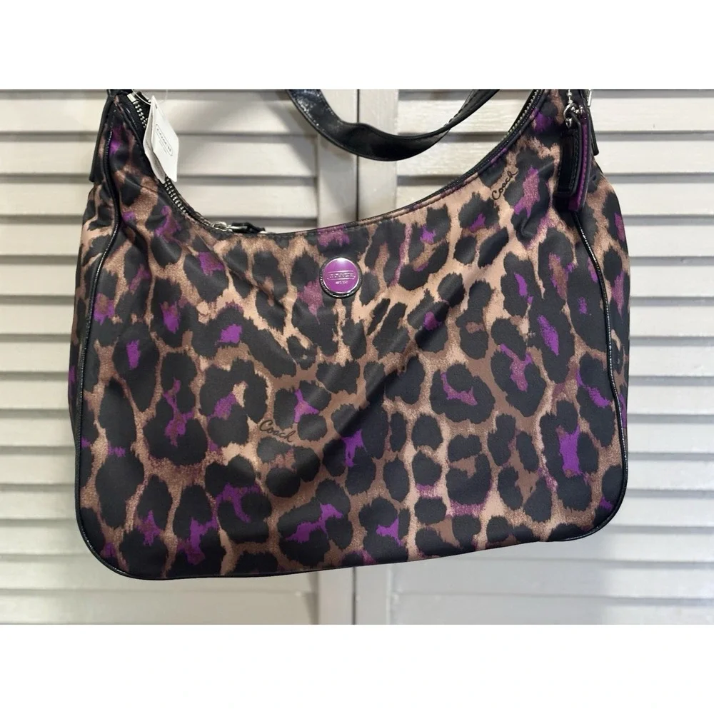 COACH NWT Ocelot Hobo Violet Multi Animal Print F26033 Large Logo